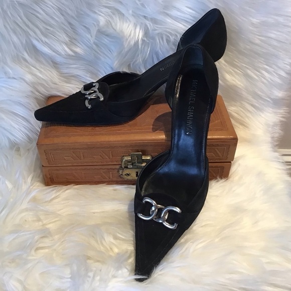 Michael Shannon black suede d’Orsay style “Burke”  2.5” heels. Size 8.5 medium - Picture 1 of 9